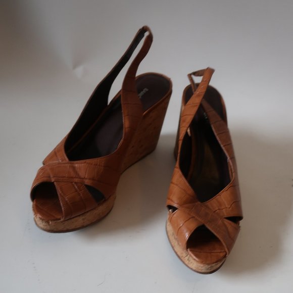 RAMON TENZA LEATHER CORK WEDGE SLINGBACK HEELS 9 * - Picture 2 of 12